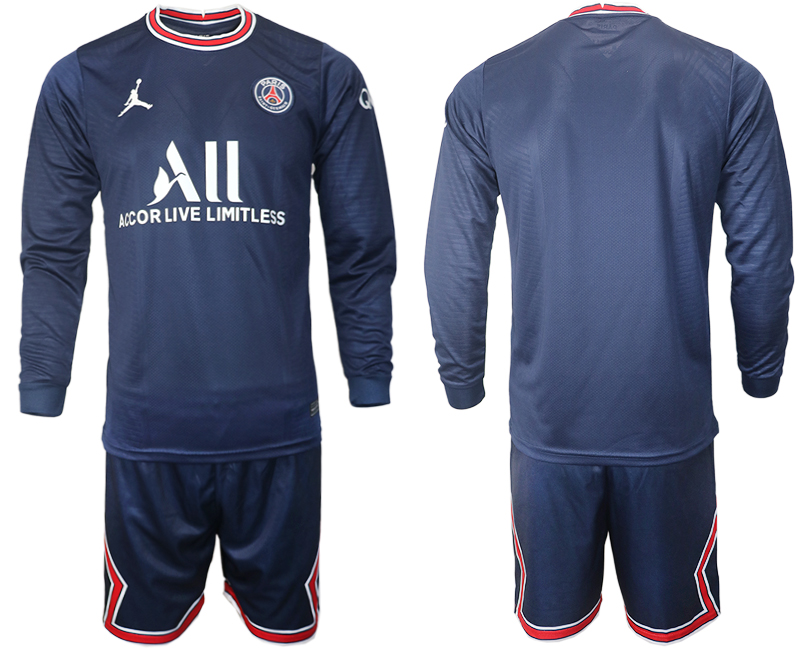 Men 2021-2022 Club Paris St German home blue Long Sleeve blank Soccer Jersey->paris st german jersey->Soccer Club Jersey